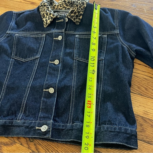 🎉HP!!🎉 Squeeze Stephen Hardy Y2K Faux Leopard Trim Jean Denim Jacket Women’s L - Picture 6 of 9